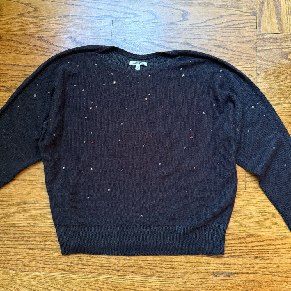 NIC+ZOE Falling Stars Embellished Sweater Navy Blue